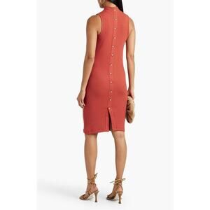 ATM Anthony Thomas Melillo Ribbed Knit Turtleneck Midi Dress Button Rust Small